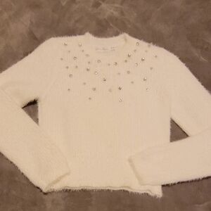 White Super Soft Sweater with Silver Rhinestones💎 Embellishments